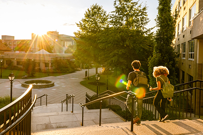Students walking down stairs