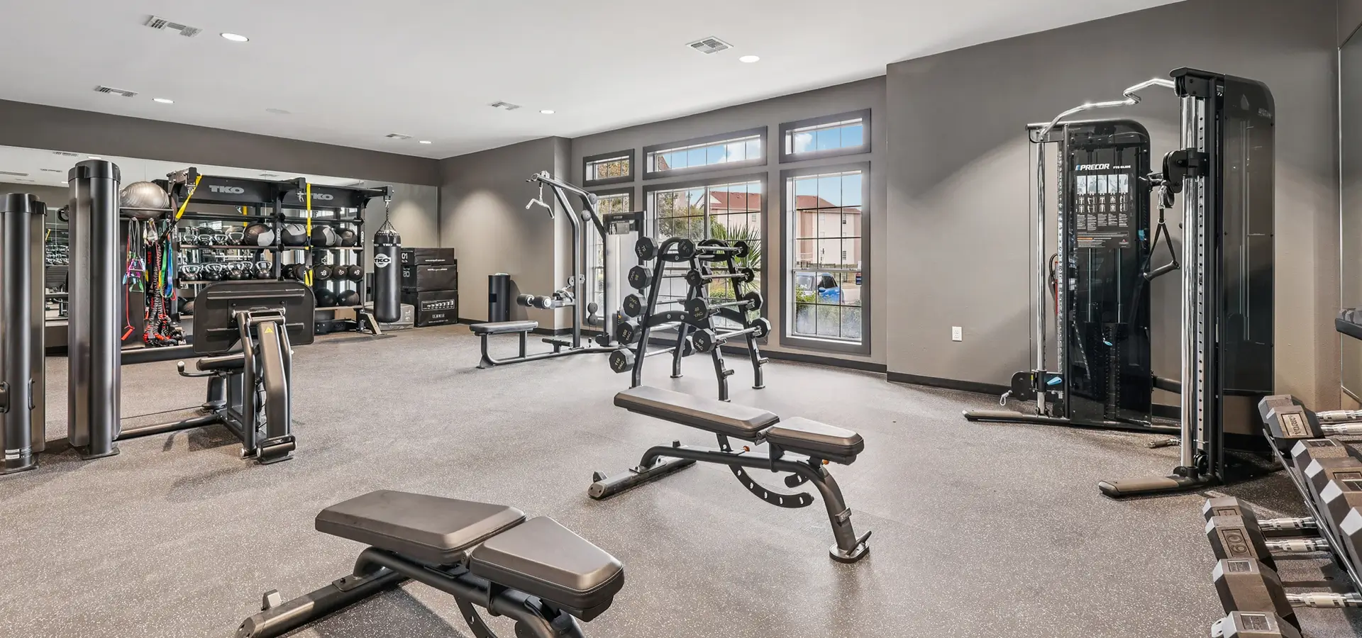 Fitness center with exercise equipment